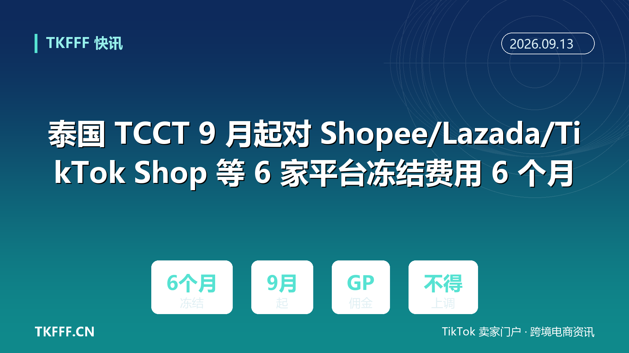 泰国 TCCT 9 月起对 Shopee/Lazada/TikTok Shop 等 6 家平台冻结费用 6 个月：不得上调 GP 费与促销费