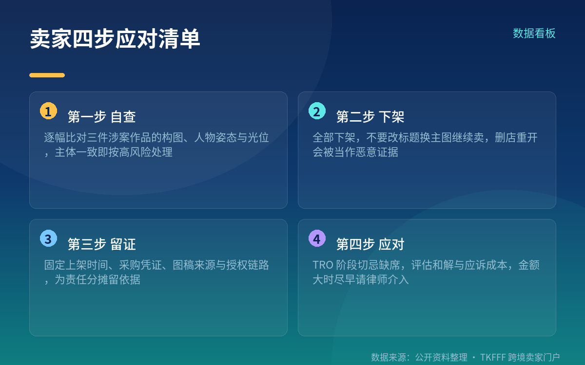 应对路径:自查 → 下架 → 留证 → 谈