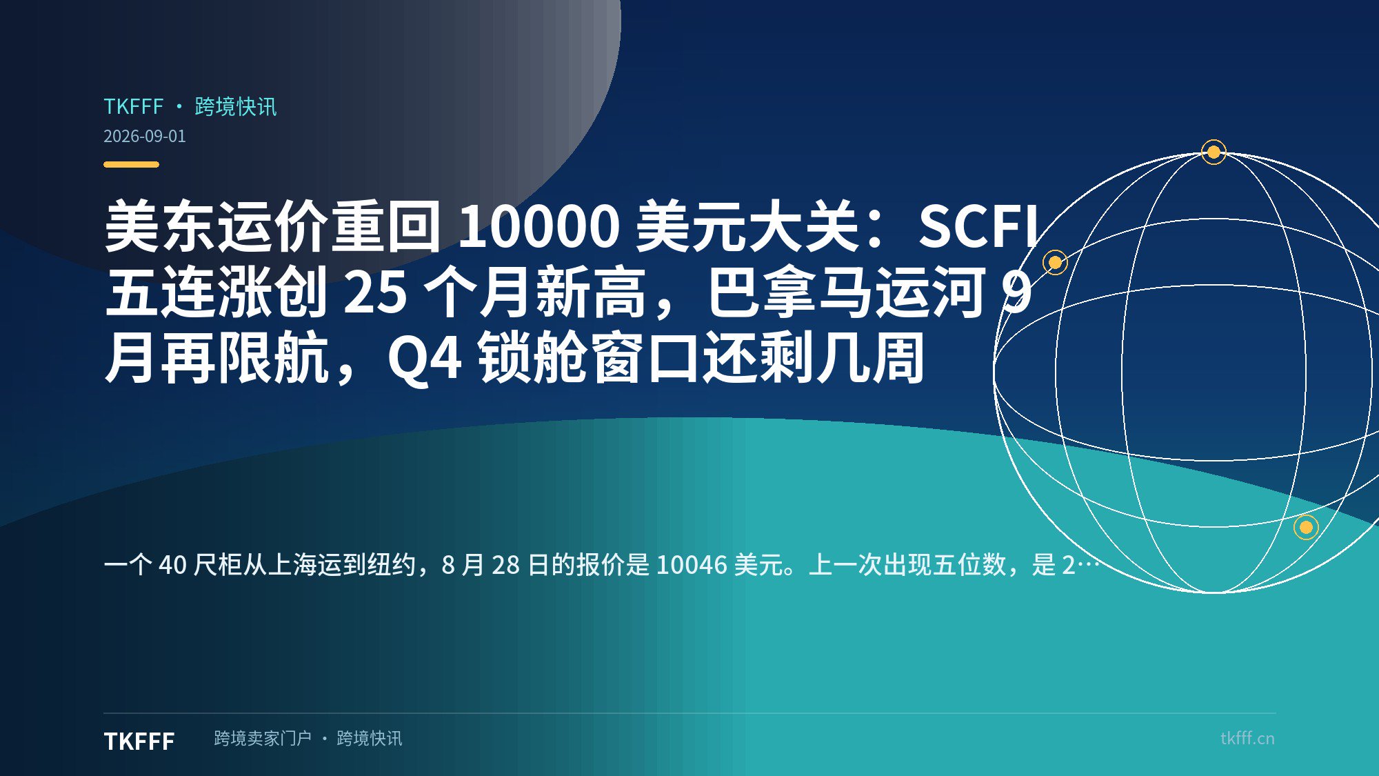 美东运价重回 10000 美元大关：SCFI 五连涨创 25 个月新高，巴拿马运河 9 月再限航，Q4 锁舱窗口还剩几周