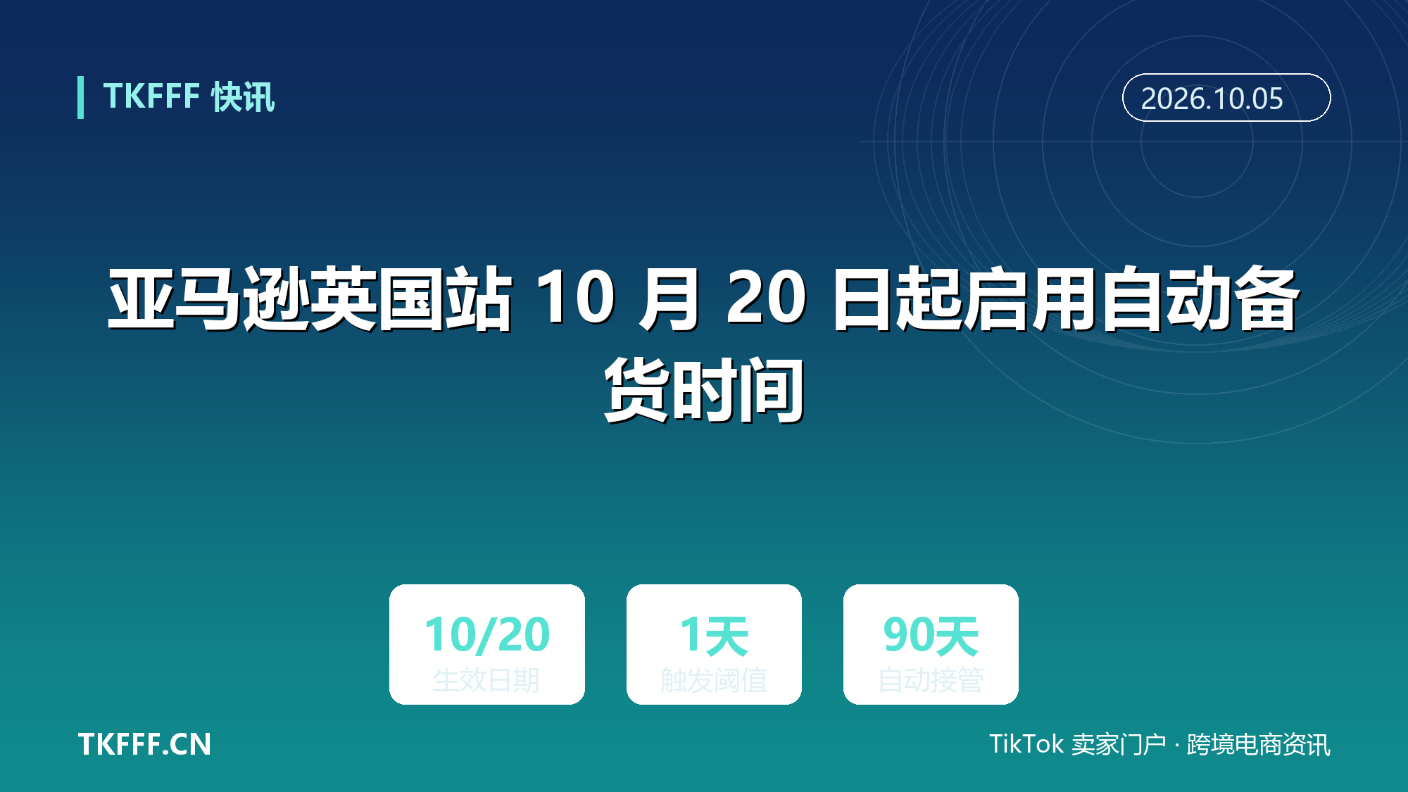 亚马逊英国站 10 月 20 日起启用自动备货时间：自发货 SKU 设定比实际慢 1 天以上，系统接管 90 天