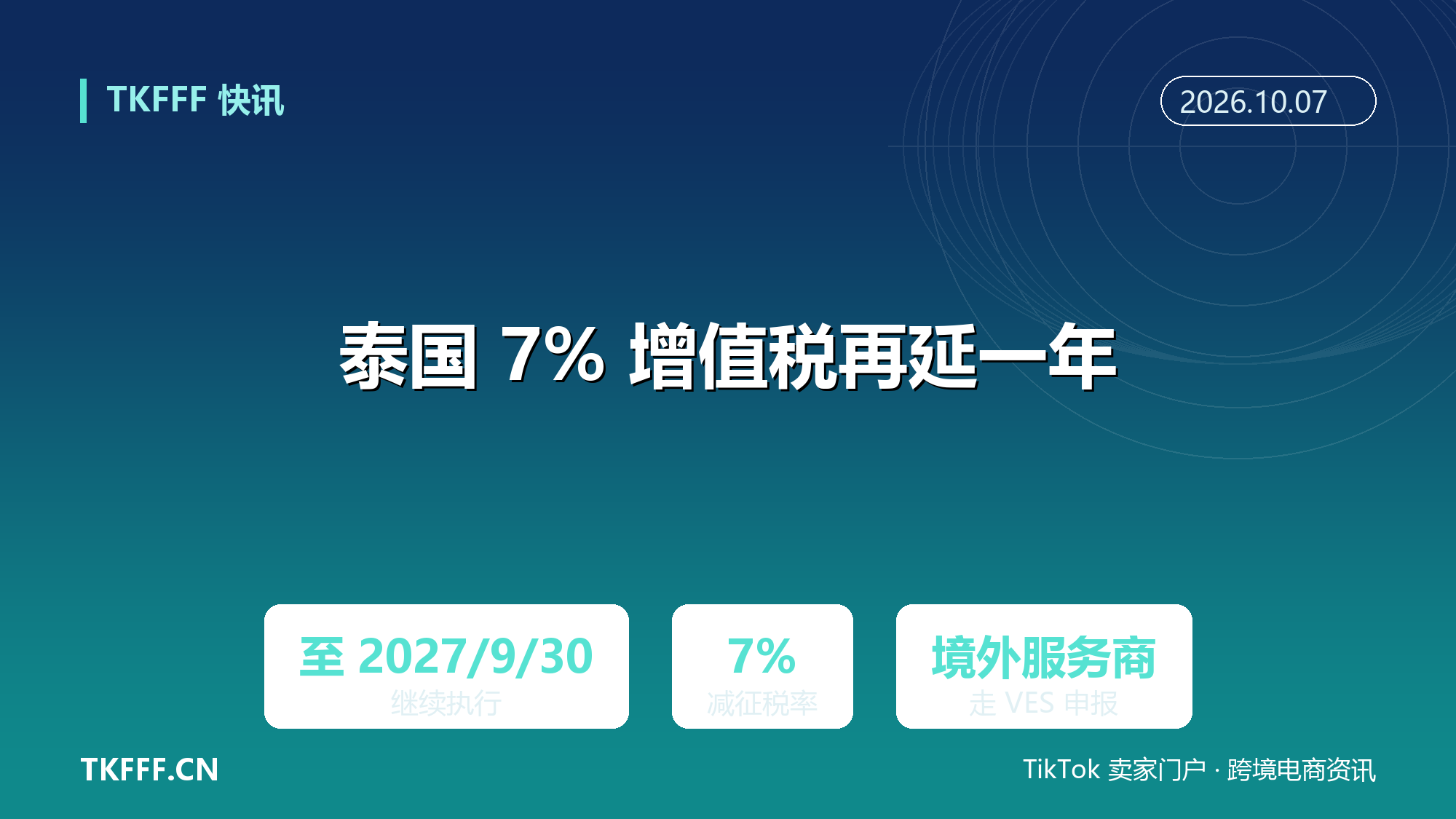 泰国 7% 增值税减征再延一年：境外电子服务商 VES 注册与申报节奏不变