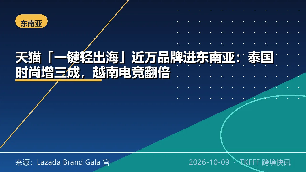 天猫「一键轻出海」近万品牌进东南亚：泰国时尚增三成，越南电竞翻倍