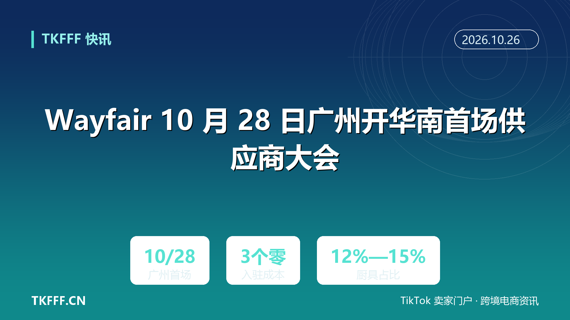 Wayfair 10 月 28 日广州开华南首场供应商大会：0 佣金 0 保证金 0 入驻费，厨具占平台销量 12%—15%
