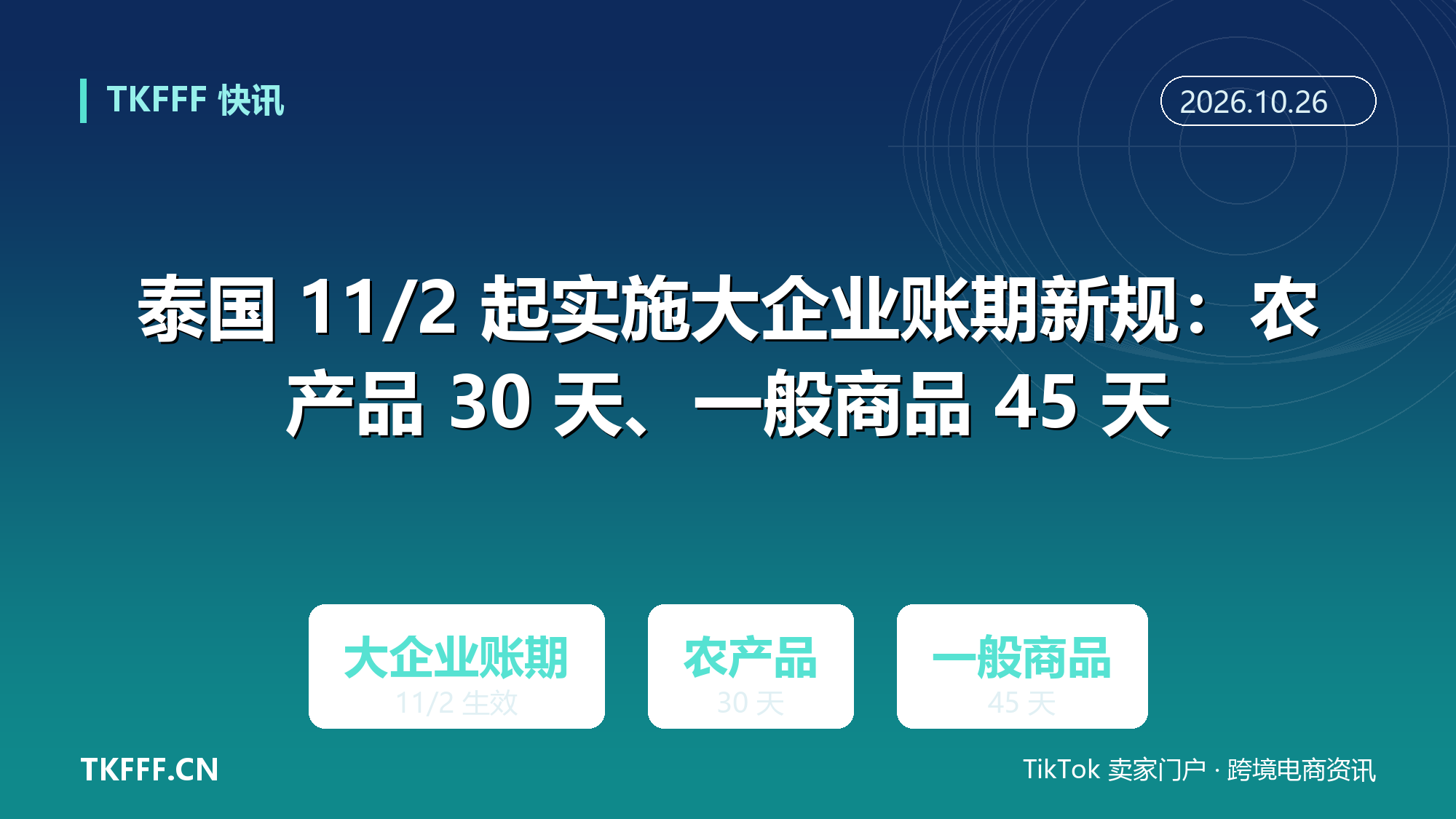 泰国 11/2 起实施大企业账期新规：农产品 30 天、一般商品 45 天