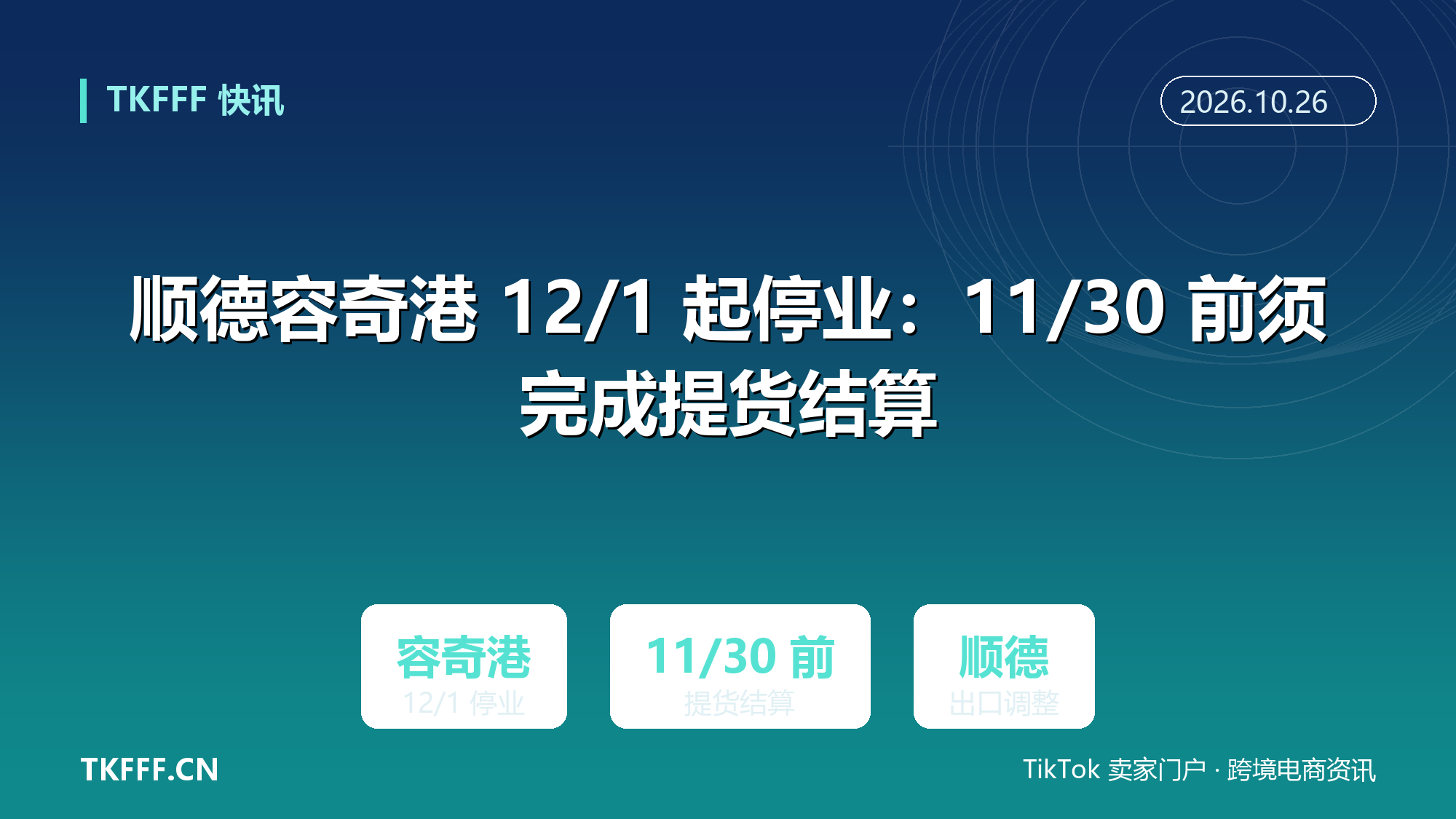 顺德容奇港 12/1 起停业：11/30 前须完成提货结算